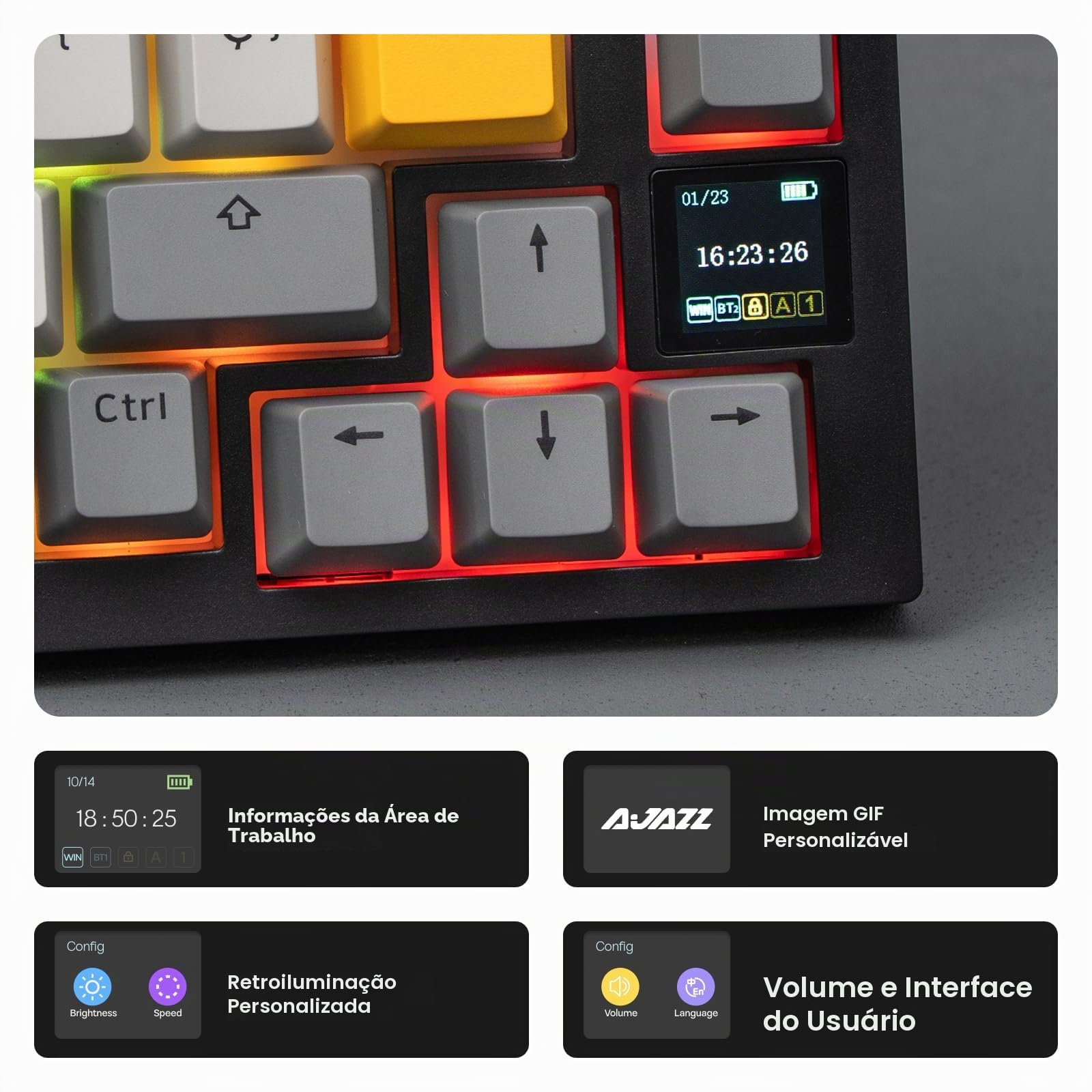 EPOMAKER Ajazz AK820 PRO Teclado Mecánico Inalámbrico con Perilla